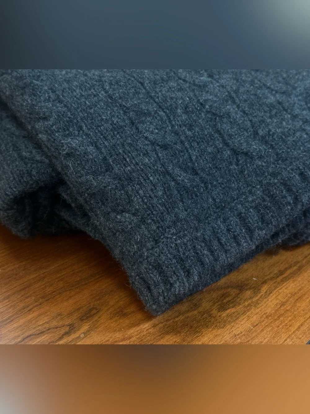 Pottery Barn 100% Lambswool Cable Knit Throw Blanket Charcoal Gray 48x52
